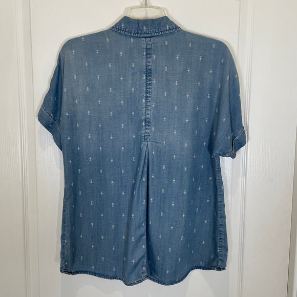 Anthropologie Cloth & Stone Chambray Button Down Shirt Blue Tencel Lace XS - Picture 5 of 5
